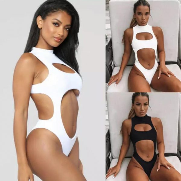 Solid One Piece Bandage Swimsuit